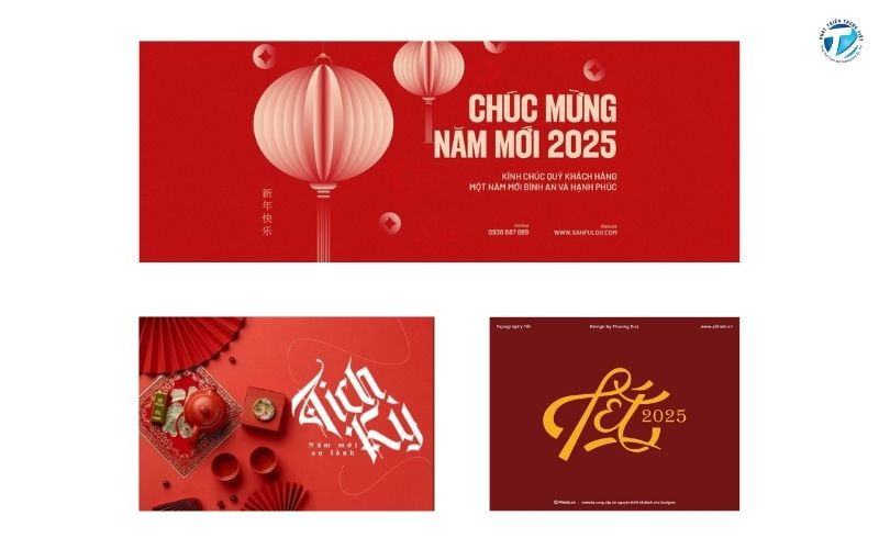 Mẫu banner Tết đẹp phong cách tối giản